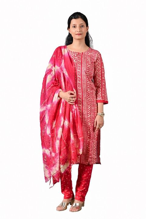 Authenzaa Women 3Pcs Kurti Set SFBKS003 Red 