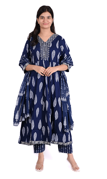 Authenzaa Women 3Pcs Kurti Set SFBKS006 Navy 