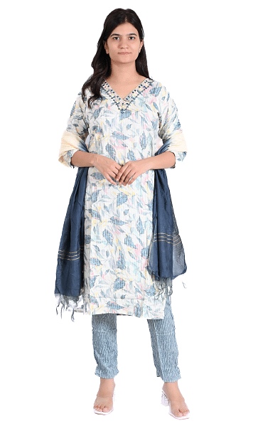 Authenzaa Women 3Pcs Kurti Set SFBKS007 Sky Green 