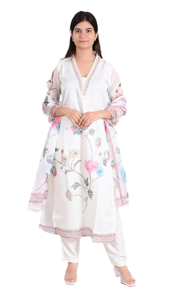 Authenzaa Women 3Pcs Kurti Set SFBKS012 White 