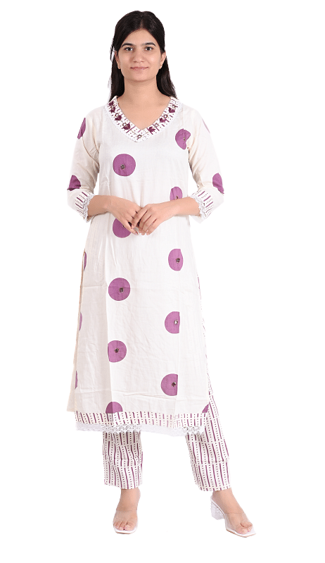 Authenzaa Women 2Pcs Kurti Set SFBKS015 CREAM 