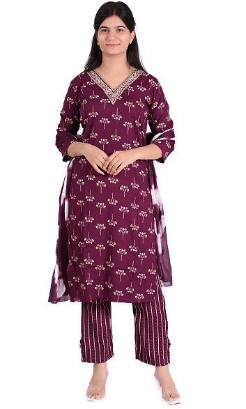 Authenzaa Women 3Pcs Kurti Set SFBKS016 Maroon 