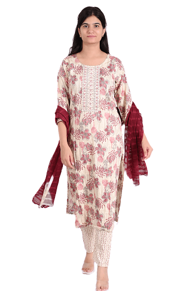 Authenzaa Women 3Pcs Kurti Set SFBKS017 Beige 