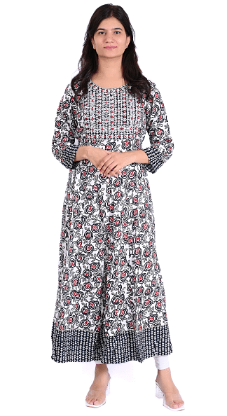 Authenzaa Women Kurti SFBKT012 Black White 