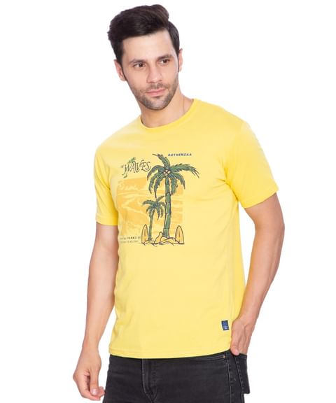 Authenzaa Men Casual Round Neck T-Shirt ARRNT003 Light Yellow  