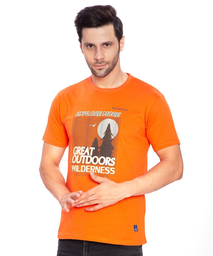 Authenzaa Men Casual Round Neck T-Shirt ARRNT004 Rust 