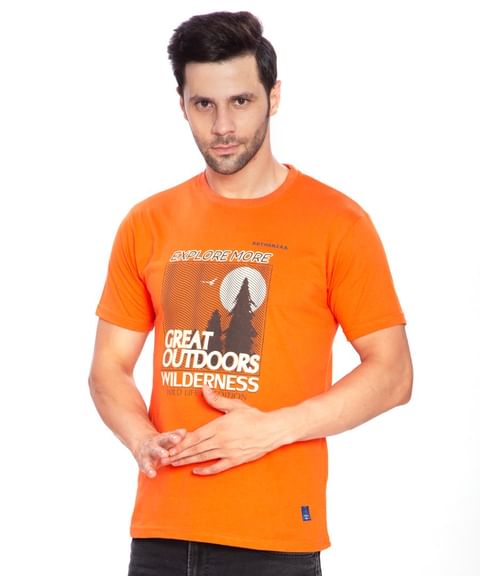 Authenzaa Men Casual Round Neck T-Shirt ARRNT004 Rust 