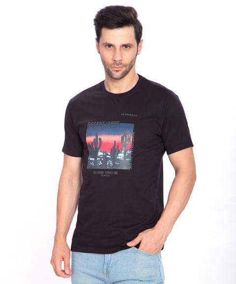 Authenzaa Men Casual Round Neck T-Shirt ARRNT005 Black 