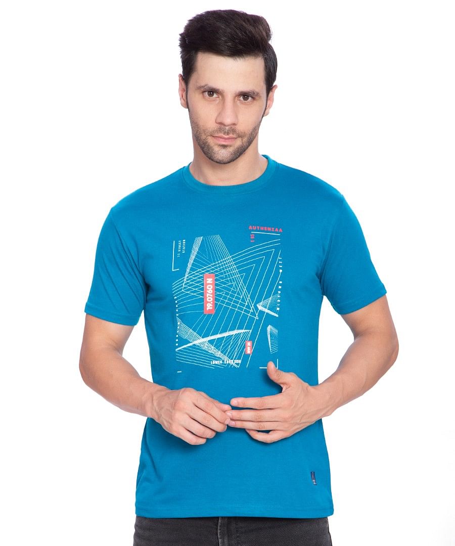 Authenzaa Men Casual Round Neck T-Shirt ARRNT005 Teal 