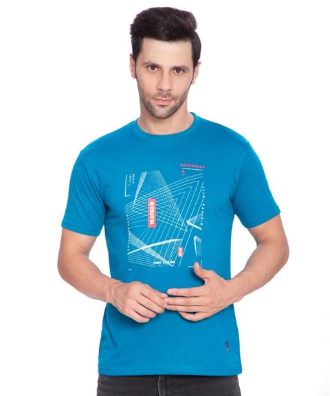 Authenzaa Men Casual Round Neck T-Shirt ARRNT005 Teal 