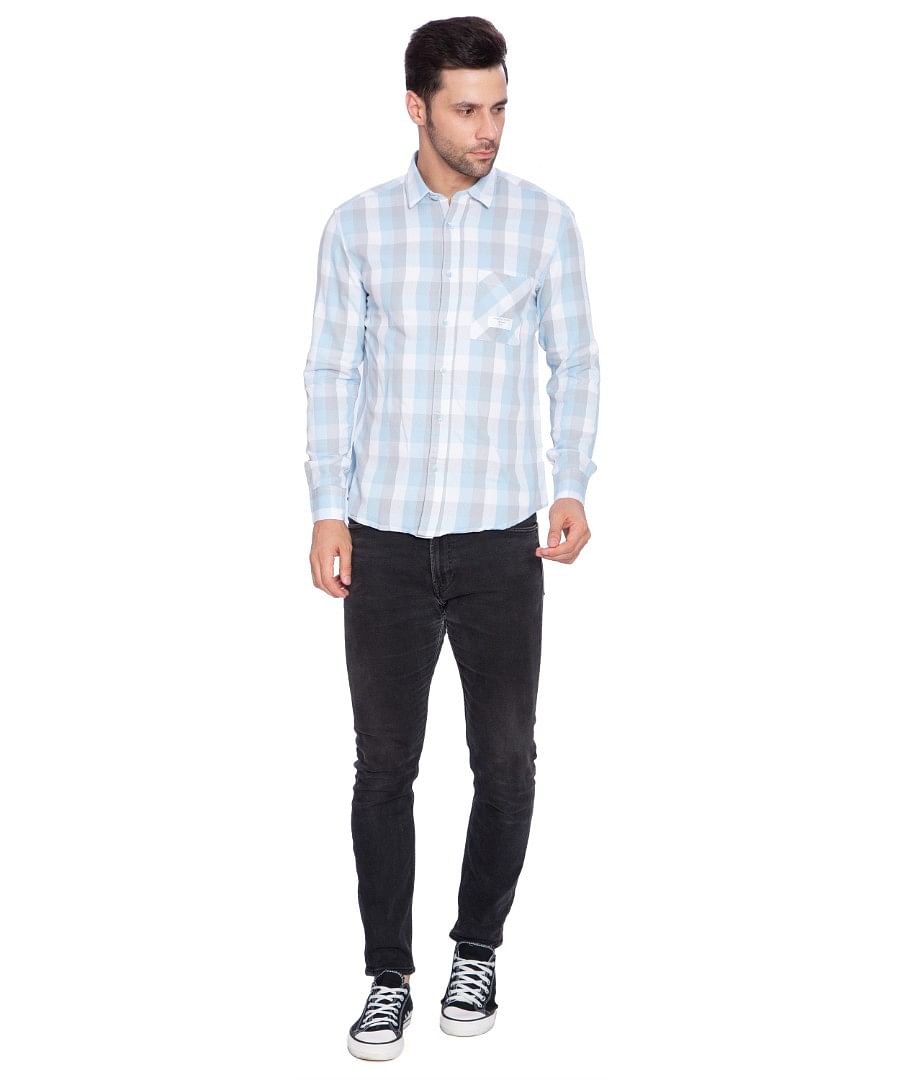 Authenzaa Men Casual Shirt SFCS005, Sky