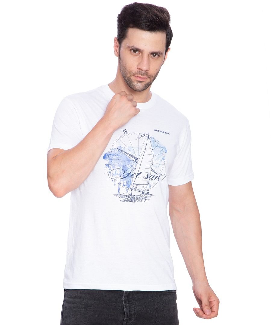 Authenzaa Men Casual Round Neck T-Shirt ARRNT003 White 