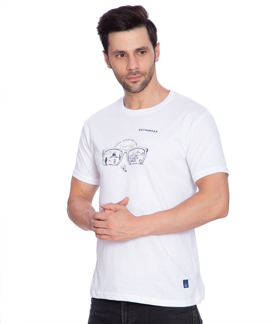 Authenzaa Men Casual Round Neck T-Shirt ARRNT004 White 