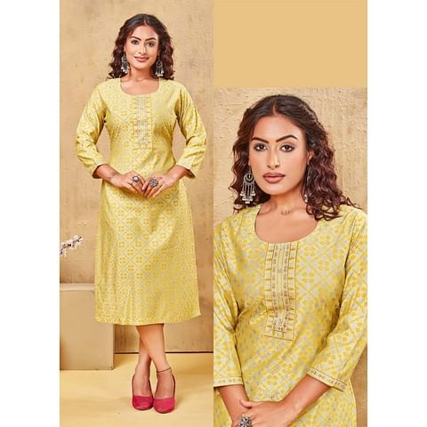 Authenzaa Women Kurti AFKT006 Yellow 