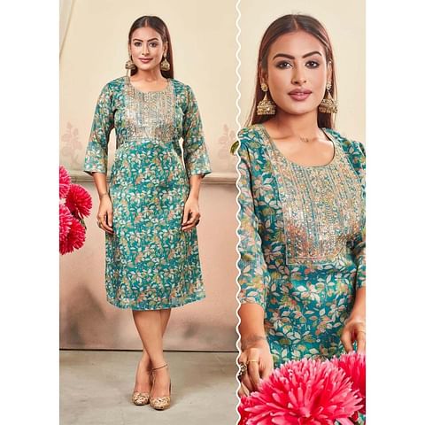 Authenzaa Women Kurti AFKT007 Sea Green 