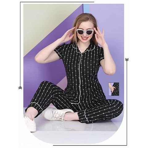 Authenzaa Women 2PC Nighty AC2N006 Black  