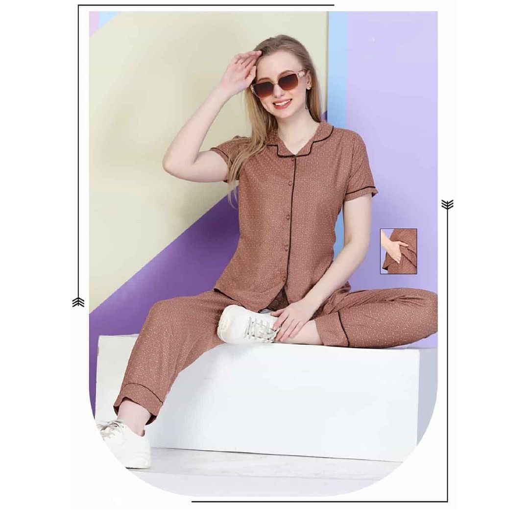 Authenzaa Women 2PC Nighty AC2N006 Brown 