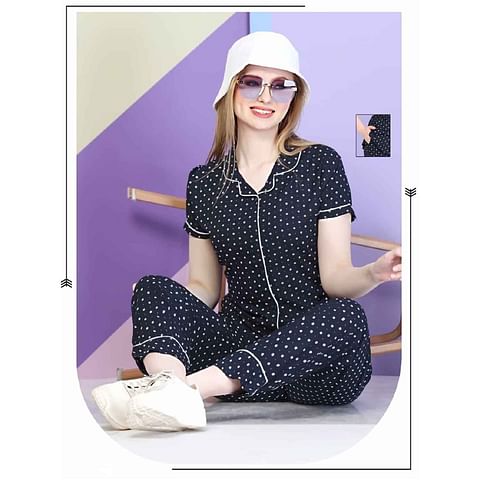 Authenzaa Women 2PC Nighty AC2N006 Dark Navy 