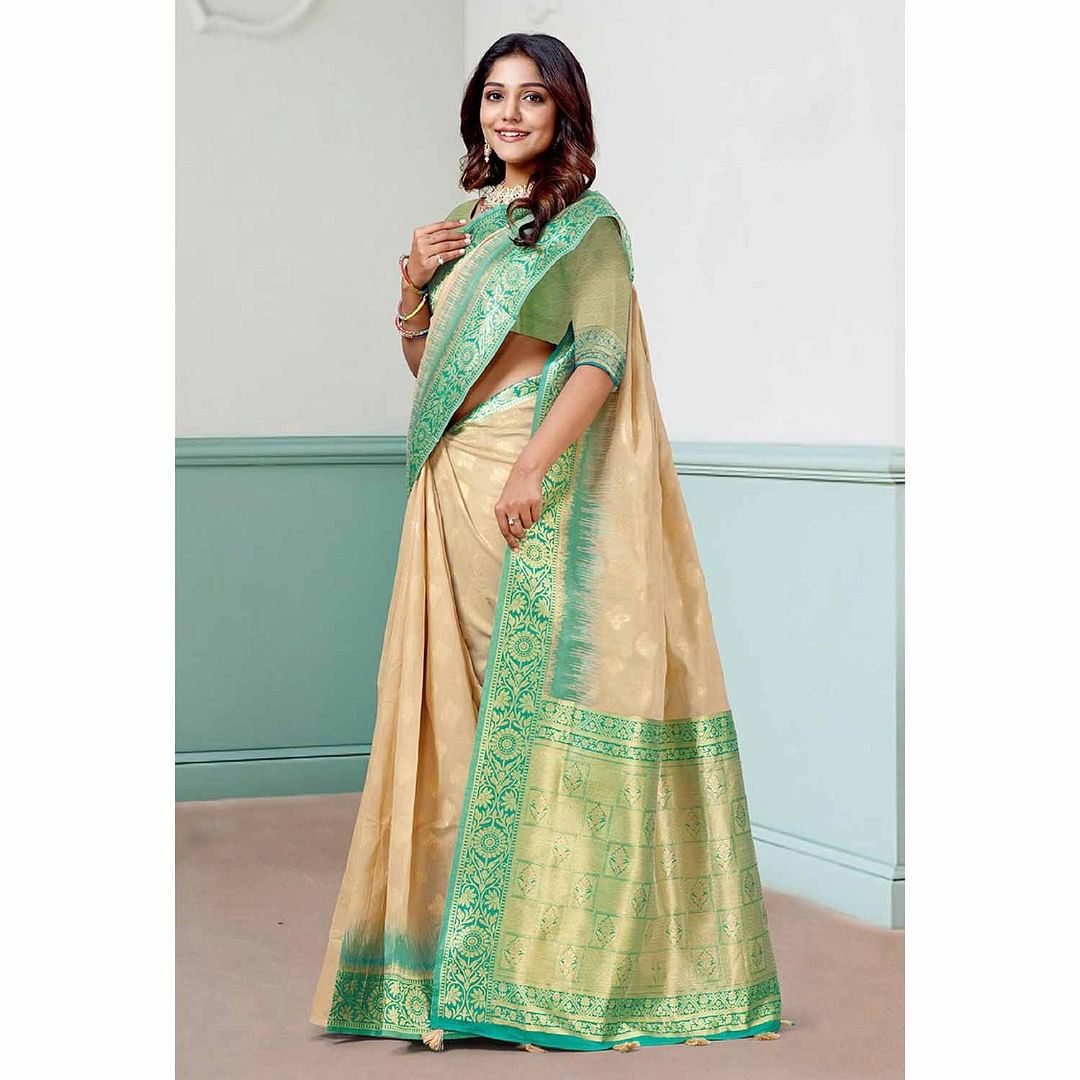 Authenzaa Women Saree YIWS004 peach 