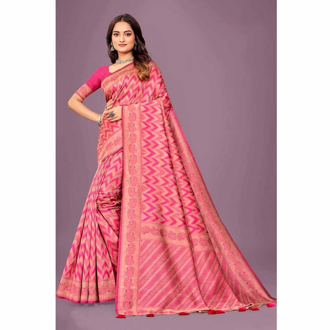 Authenzaa Women Saree YIWS016, Pink