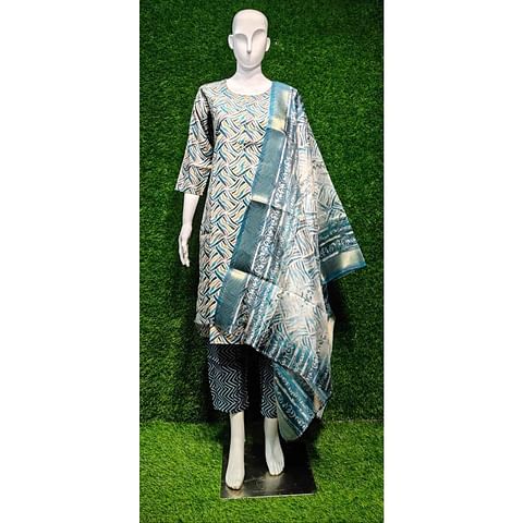 Authenzaa Women 3Pcs Kurti Set ATKS004 Dark Blue 