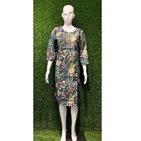 Authenzaa Women Kurti ATKT021 Peacock Green 