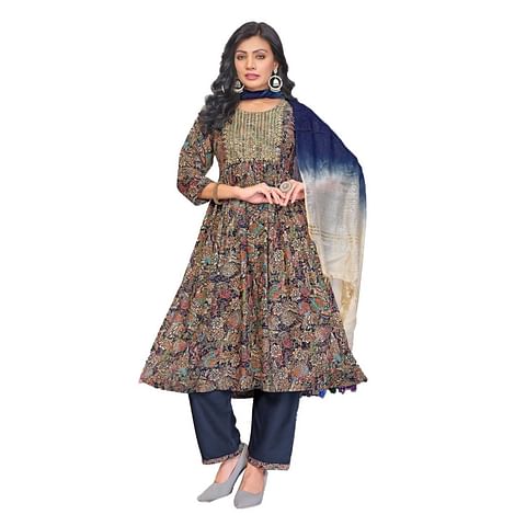 Authenzaa Women 3Pcs Kurti Set MEKS001 Blue 