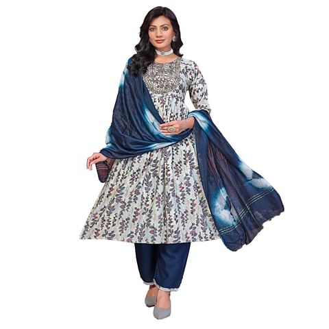 Authenzaa Women 3Pcs Kurti Set MEKS001 Cream 