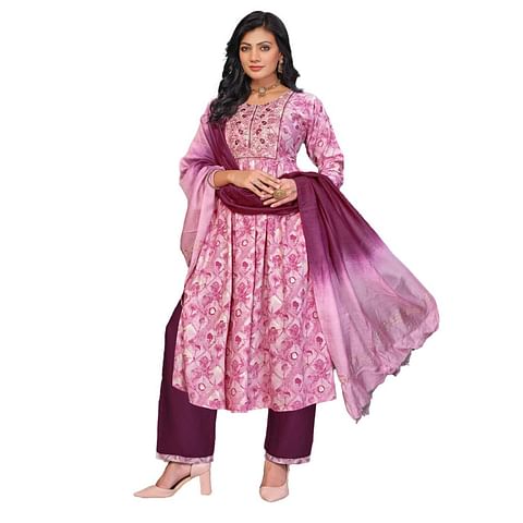 Authenzaa Women 3Pcs Kurti Set MEKS001 Pink 