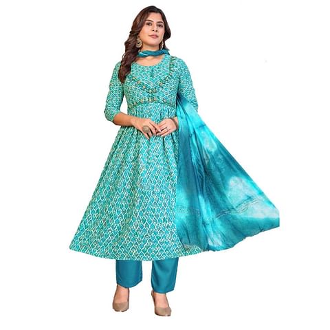 Authenzaa Women 3Pcs Kurti Set MEKS003 Green 