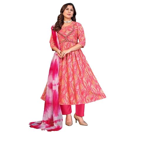 Authenzaa Women 3Pcs Kurti Set MEKS003 Pink 