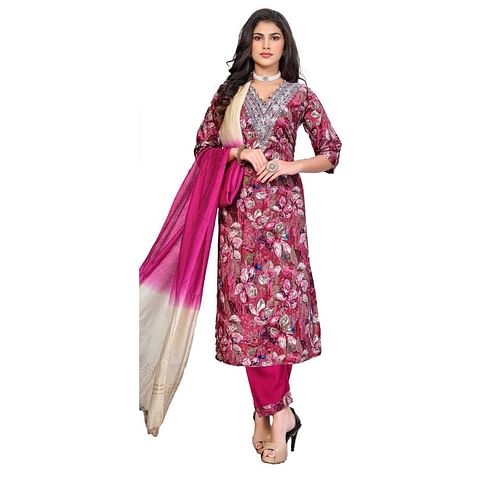 Authenzaa Women 3Pcs Kurti Set MEKS004 Maroon 