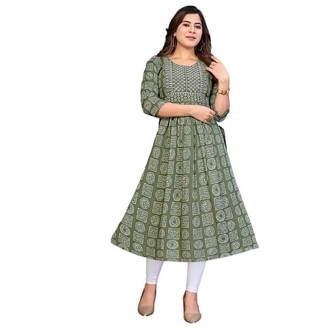 Authenzaa Women Kurti MEKT001 Green 