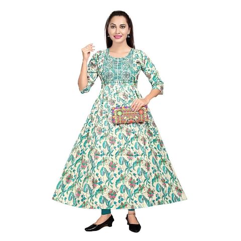 Authenzaa Women Kurti MEKT002 Sea Green 