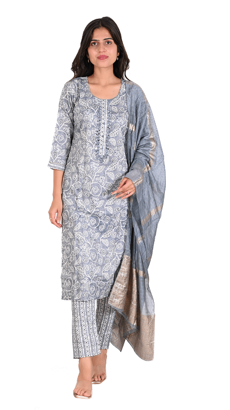 Authenzaa Women 3Pcs Kurti Set SFBKS025 Grey