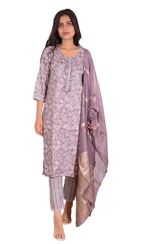 Authenzaa Women 3Pcs Kurti Set SFBKS025 Lavender