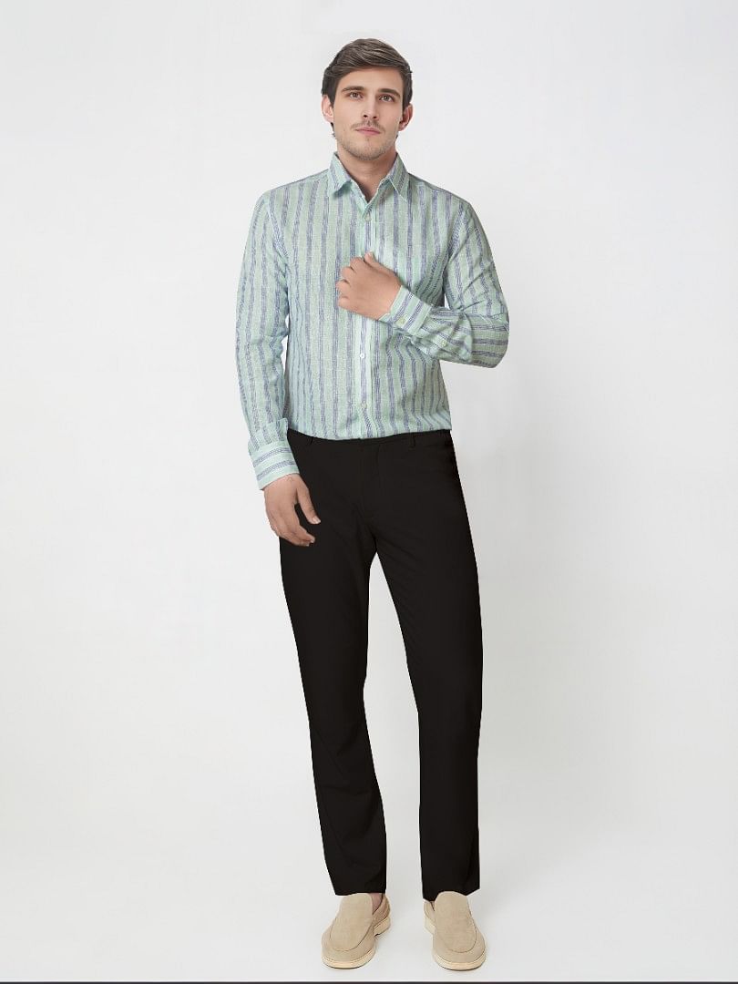 Authenzaa Men Slim-Fit Formal Shirt ASFS013 Sky Blue Stripe