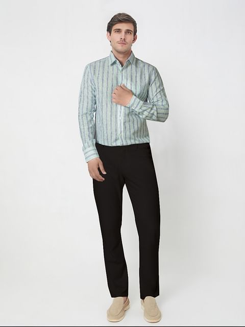 Authenzaa Men Slim-Fit Formal Shirt ASFS013 Sky Blue Stripe