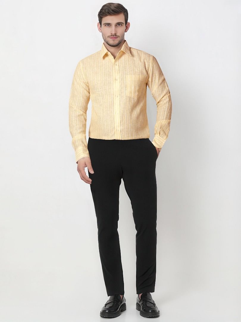 Authenzaa Men Slim-Fit Formal Shirt ASFS013 Yellow Stripe
