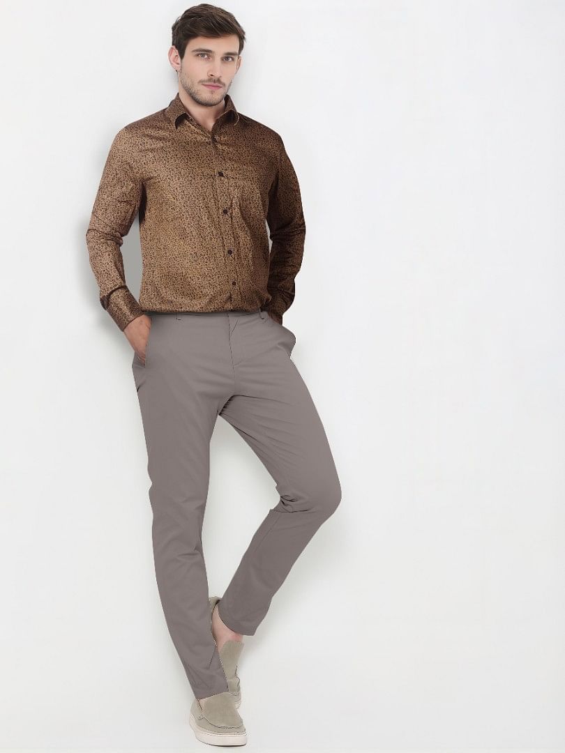Authenzaa Men Slim -Fit Formal Shirt ASFS013 Brown Print