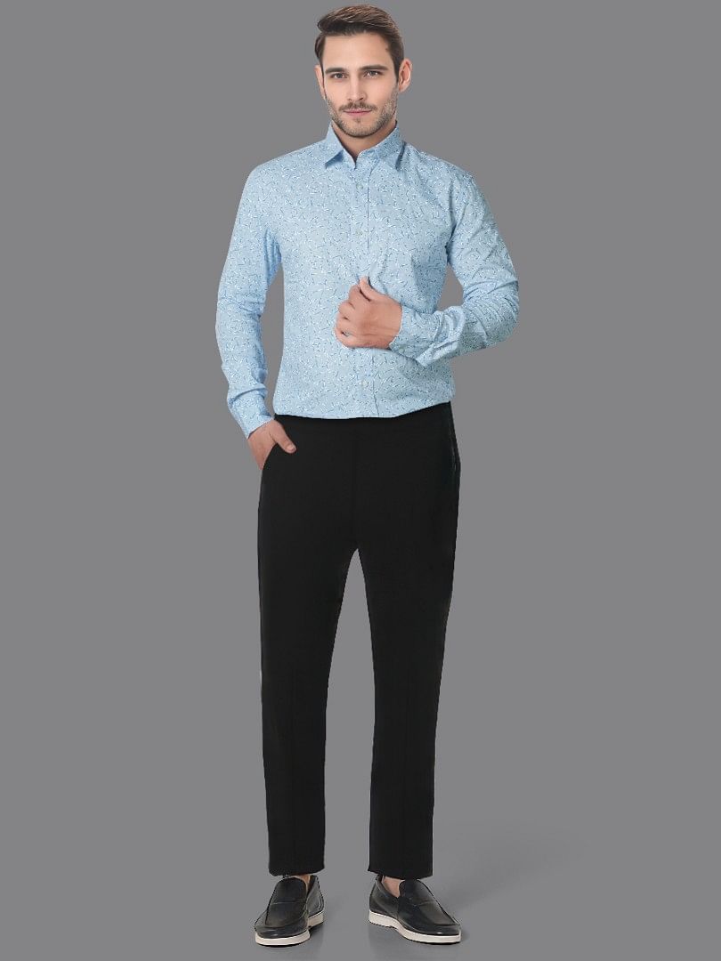 Authenzaa Men Slim- Fit Formal Shirt ASFS013 Sky Blue Print