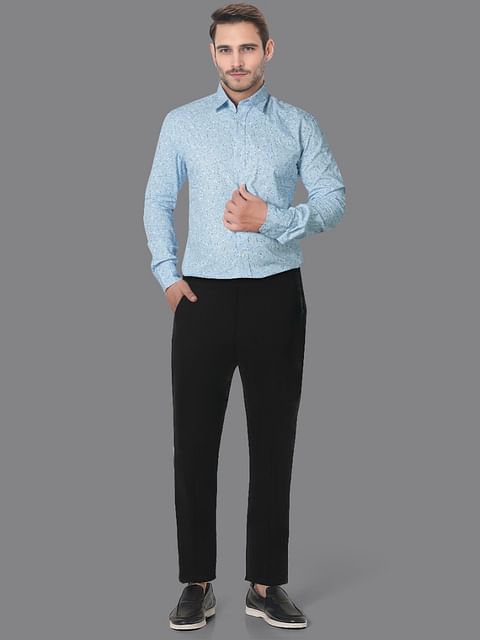 Authenzaa Men Slim- Fit Formal Shirt ASFS013 Sky Blue Print