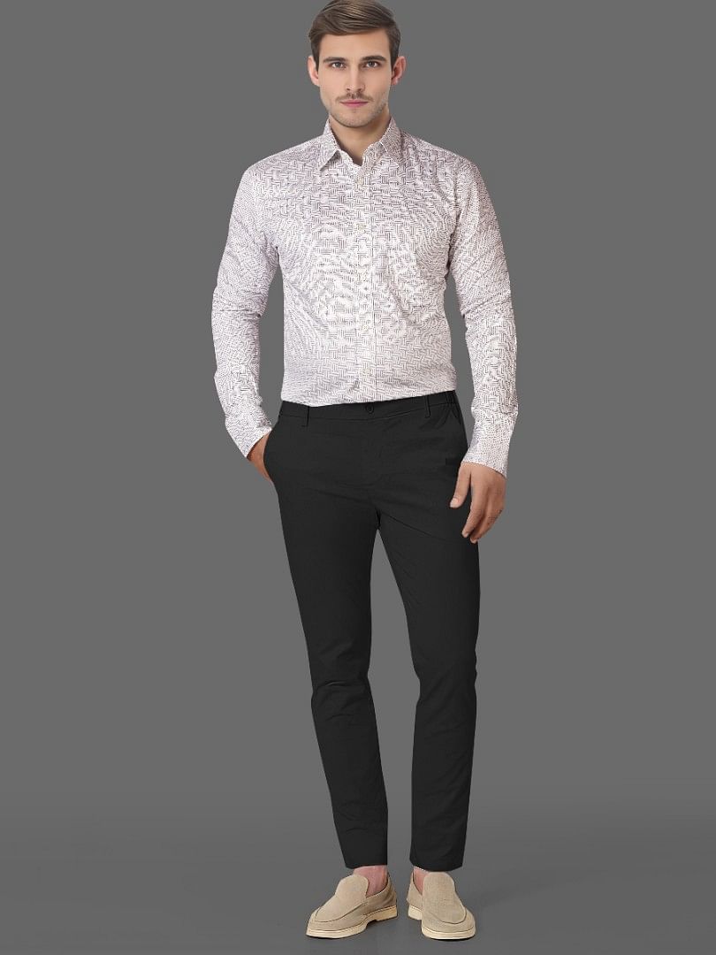Authenzaa Men Slim-Fit Formal Shirt ASFS014 White Print