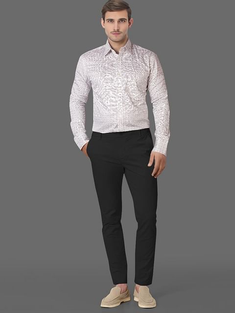 Authenzaa Men Slim-Fit Formal Shirt ASFS014 White Print