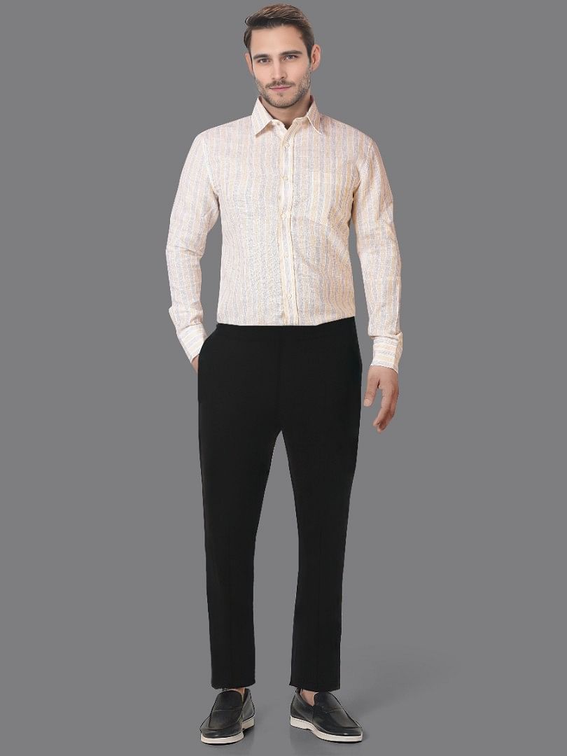 Authenzaa Men Slim-Fit Formal Shirt ASFS013 Grey Stripe