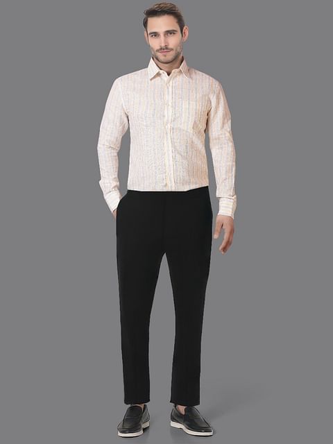 Authenzaa Men Slim-Fit Formal Shirt ASFS013 Grey Stripe