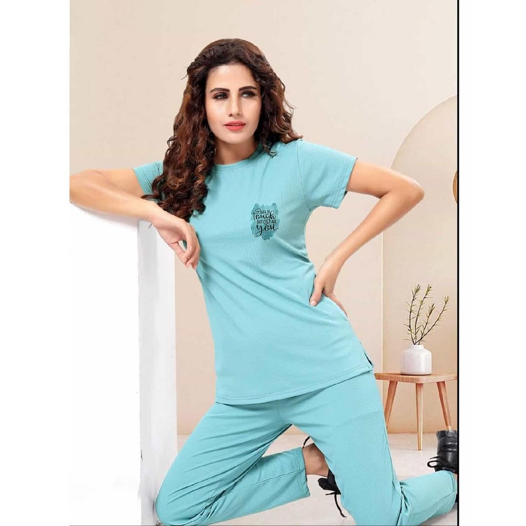 Authenzaa Women 2PC Nighty AC2N007 Sea Blue 