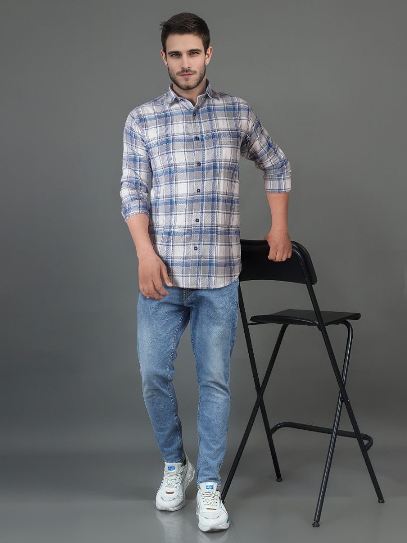 Authenzaa Men Casual Shirt SFCS016 Indigo Blue 