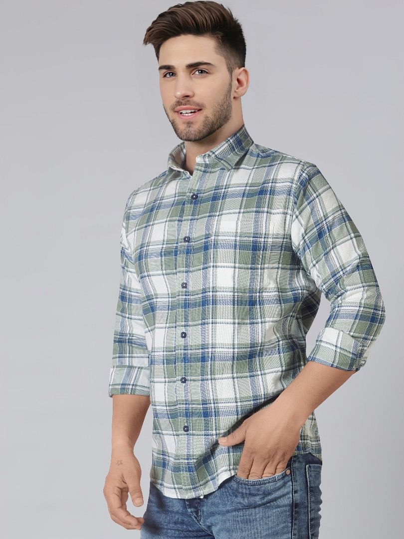 Authenzaa Men Casual Shirt SFCS016 Indigo Green 