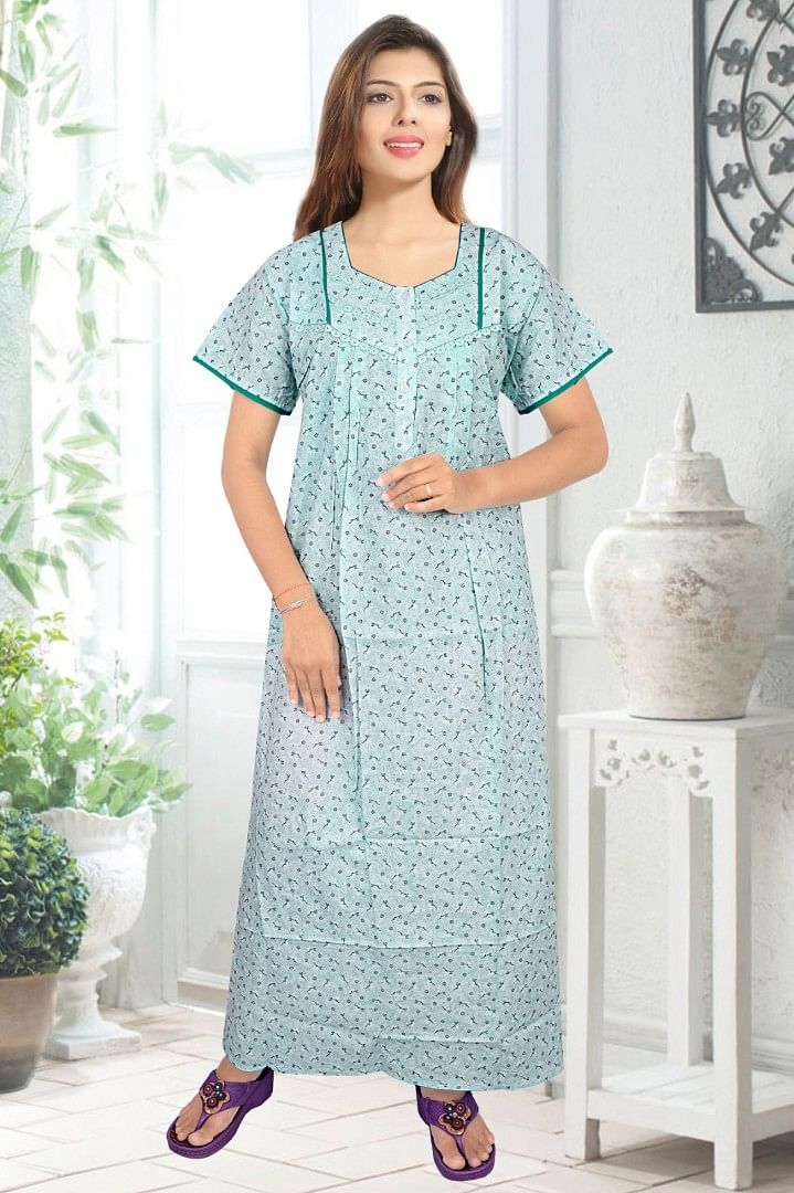 Authenzaa Women Cotton Nighty BCWN001 Blue 